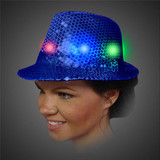 19OK5007L Flashing Royal Blue Fedora Lighted Hat with AG13 Batteries
