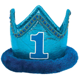 1st Birthday Blue Fabric with Plush Crown BST5002