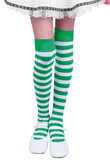 17IR0427C White and Green Striped Thigh Highs