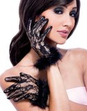 300218 Short Lace And Marabou Gloves