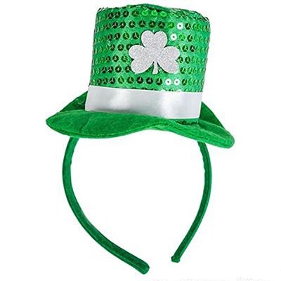 18IRH2999GR St Patrick's Day Shamrock and Sequin Hat Headband