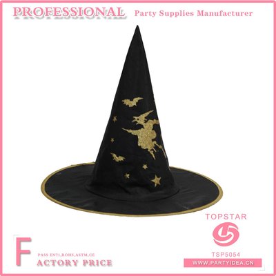 Black Halloween Witch Hat with Silver Glitter TSP5054