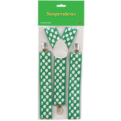 17IRT9103 Elastic St. Patricks Day Shamrock Clip End Suspenders