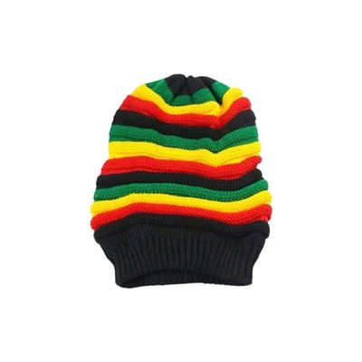 Jamaica Rasta Striped Knit Beanie, Reggae Style Winter Hat