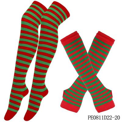 Red & Green Striped Thigh-High Socks with Arm Warmers - Christmas Costume Set