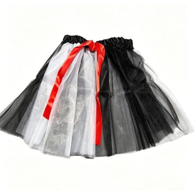 Black & White Tulle Tutu Skirt with Red Bow - Halloween Cosplay Petticoat for Women
