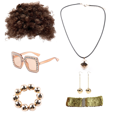 70s Disco Costume Set with Afro Wig and Rhinestone Sunglasses for Retro Parties