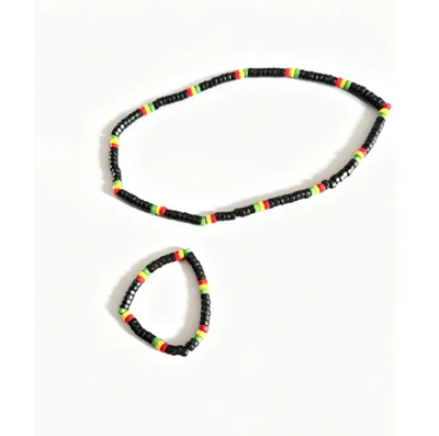 Rasta Reggae Beaded Necklace and Bracelet Set Jamaican Style Jewelry for Men Women