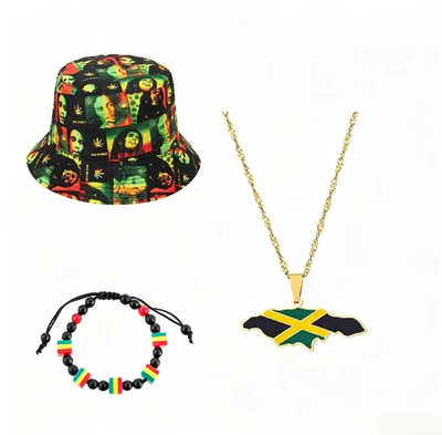 Jamaica Pride Party Accessory Set with Bucket Hat Necklace and Bracelet for LGBTQ Celebrations