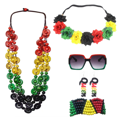 Jamaica Flag Costume Set &nbsp;Reggae Festival Outfit with Necklace and Earrings