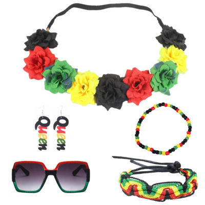Jamaica Rasta Flower Headband Costume Set for Reggae and Carnival Parties
